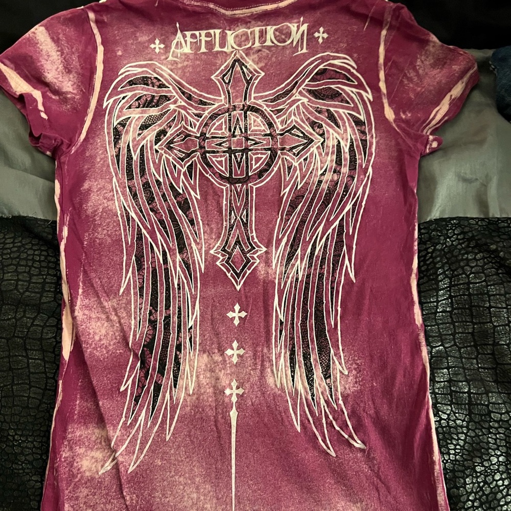 Pink and White Affliction T-shirt